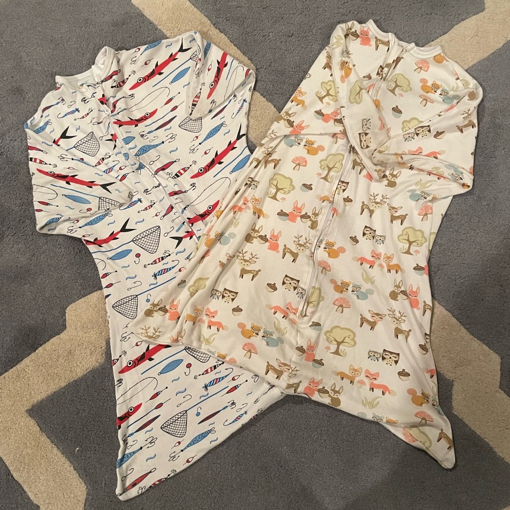 Two size medium (6-12 months) zipadeezip swaddle transition sleep sacks